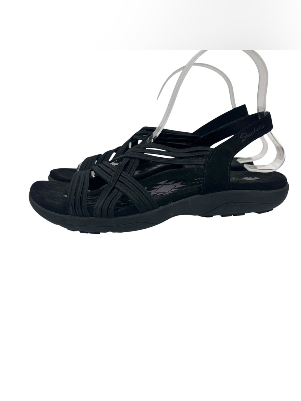 Skechers Reggae Slim Simply Stretch Black Strappy Comfort Sandals Size 8